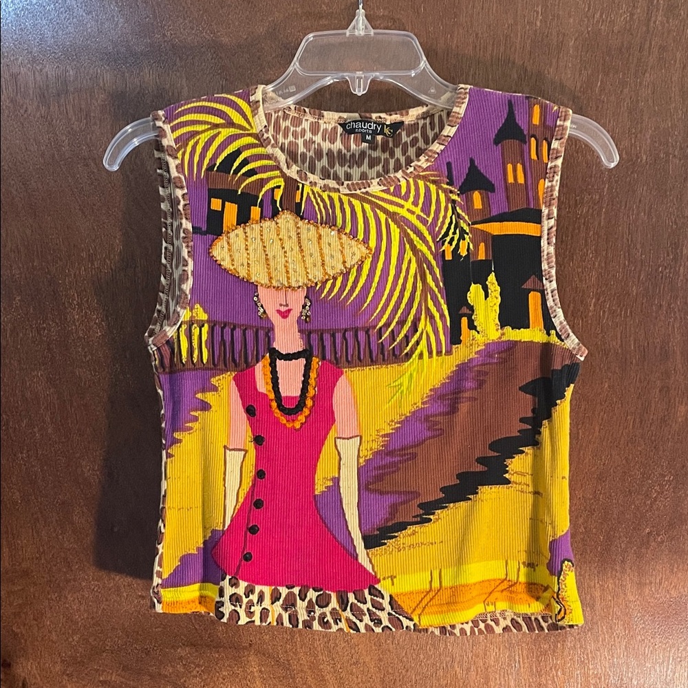 Y2K Vintage Vibrant Graphic Crop Top with Artistic Design
Medium